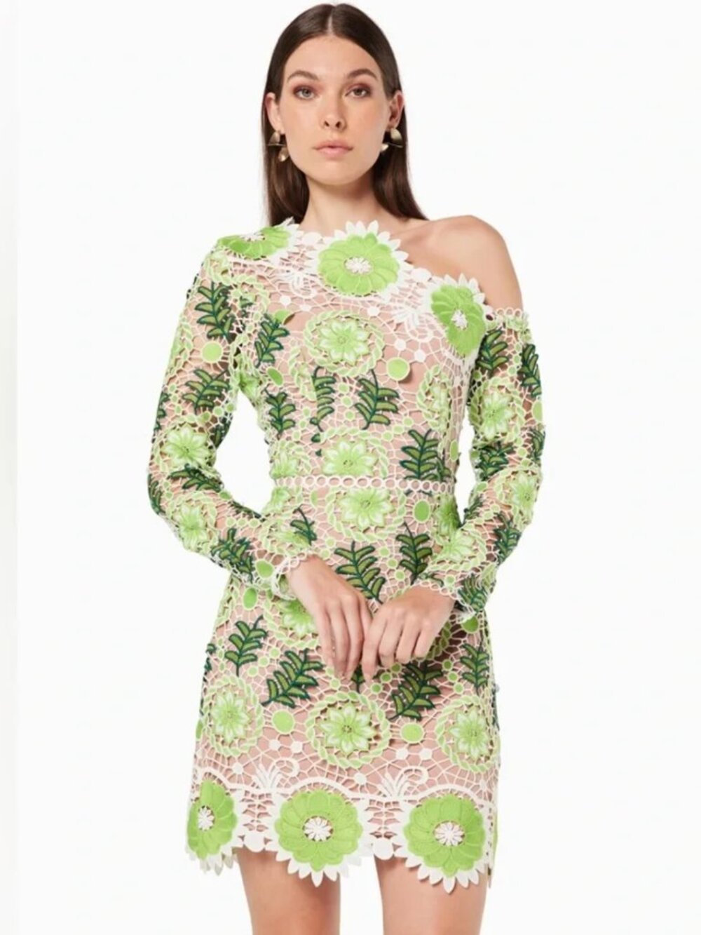 NEW Elliatt Balmoral Crochet Floral Green Multicolor Asymmetrical Mini Dress XS